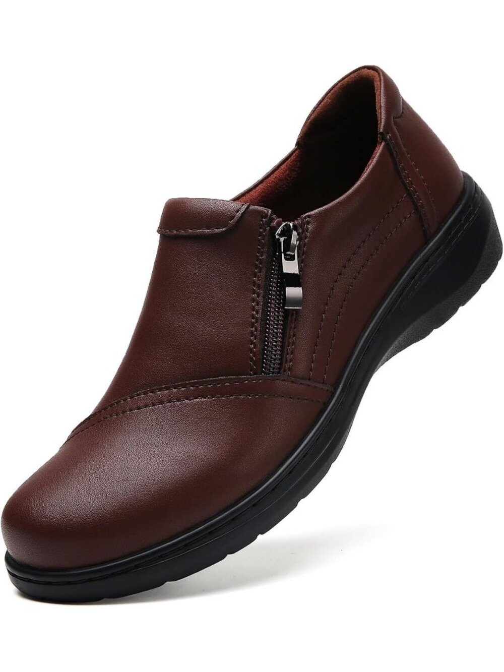 Women's Brown Lightweight Comfort Orthopedic Slip-On Casual Walking Loafer Shoes